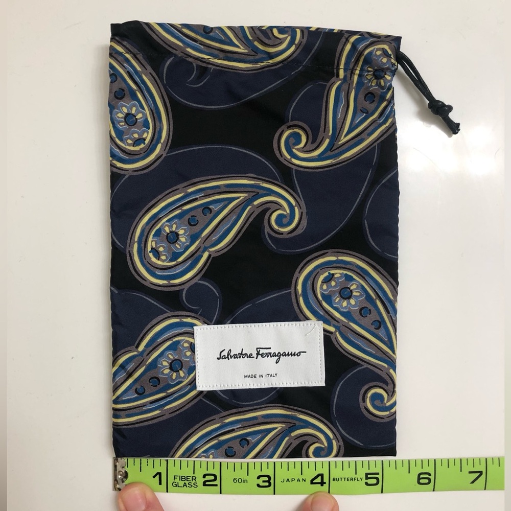 Salvatore Ferragamo Navy Paisley Silk Drawstring Pouch